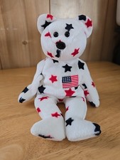 Ty Beanie Baby Glory Bear 8" Red White Blue USA Flag Stars Plush Toy