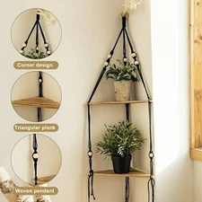 2 Tier Hanging Corner Shelf Wall Corner Floating Plant Hanger Shelf Home Decor