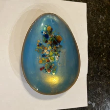 Mid Century Modern KAREKA Green Enamel Copper Dish Signed 5 1/2” dish