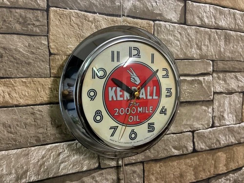 VTG KENDALL OIL OLD CHROME CONOCO GAS STATION ADVERTISING DINER WALL CLOCK SIGN