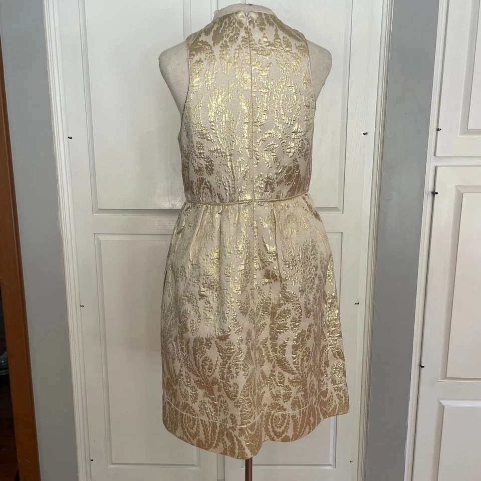 Shoshanna Gold Brocade Sleeveless A Line Knee Length Dress Size 8 - image 4 of 4