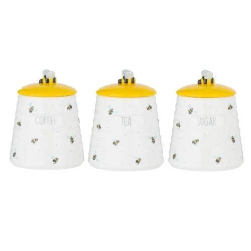 Sweet Bee Ceramic Tea Coffee Sugar Storage Canister Jar Kitchen Set Home Decor - Picture 1 of 7