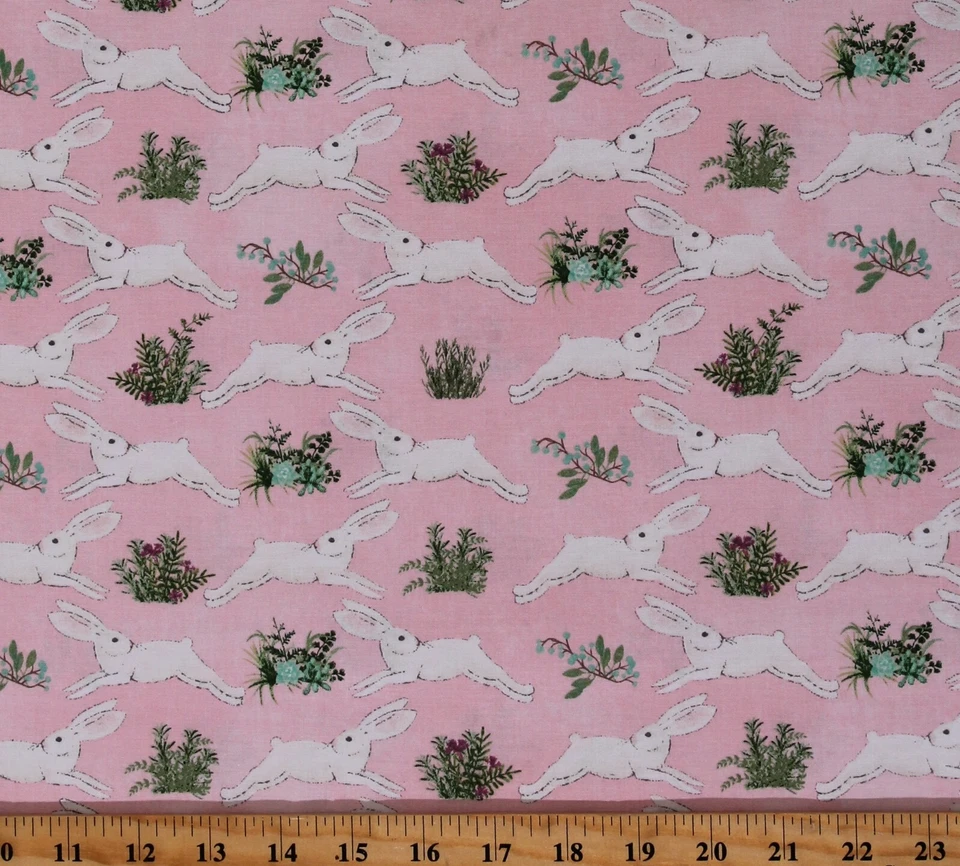 FIELDS FABRICS Cotton Bunnies Bunny Rabbits Flowers Spring Fabric Print by the Yard D685.59