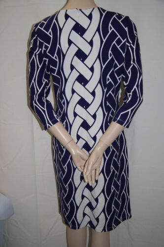 J. McLaughlin Devon Chatham Braid Knit Sheath Dress Purple and White Sz M ~ NEW - Picture 2 of 11