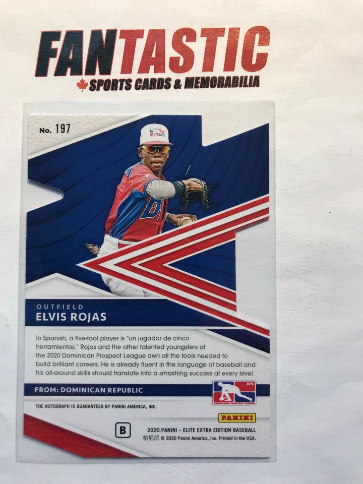 2020 Elite Extra Edition Prime Numbers Die Cut Auto RED /39 #197 Elvis Rojas - Image 2 of 2