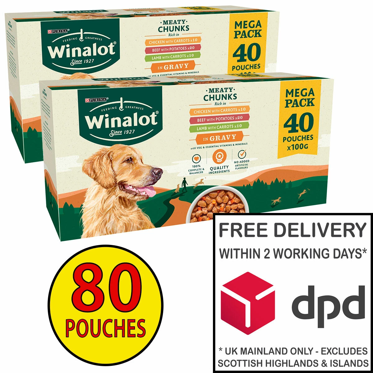Winalot Pouch Adult Dog Food in Gravy Bulk Pack 2x (40x100g) = 80 Pouches!
Opens in a new window or