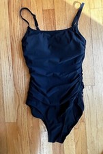 Flattering Women's Lands End Black One-Piece Adjustable Ruched Swimsuit - Size 2