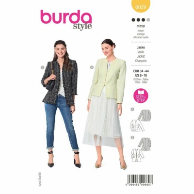 BURDA 6029 JACKE MANTEL fehlt Schnittmuster Größen 8 - 18 Fähigkeit: DURCHSCHNITTLICH