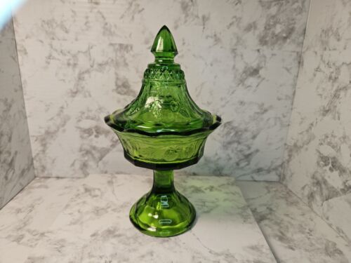 Vintage/Tiara/Indiana Glass/Green/Strawberry Covered Candy Dish