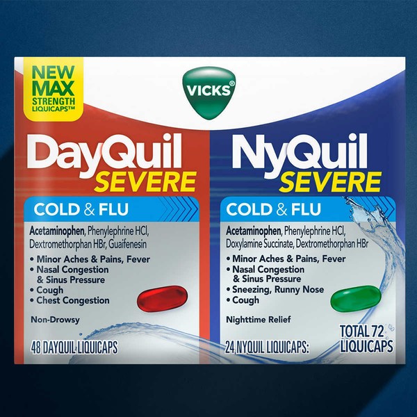 Vicks DayQuil NyQuil Severe Cold Flu 72 LiquiCaps Max