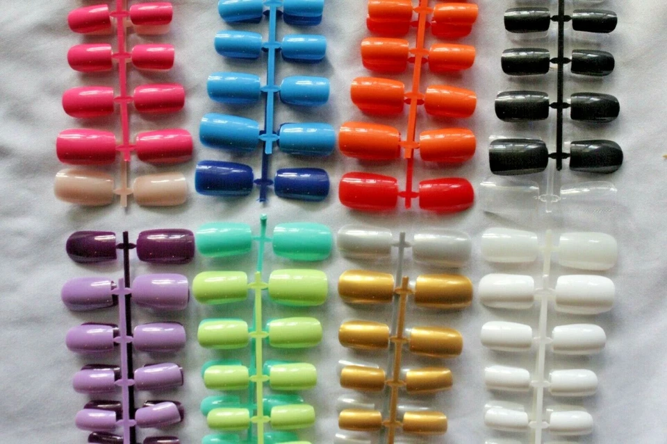 24 96 SHORT Full Cover SQUARE Pre Shaped Coloured Tips Fake Glue On False Nails - Image 4 of 4