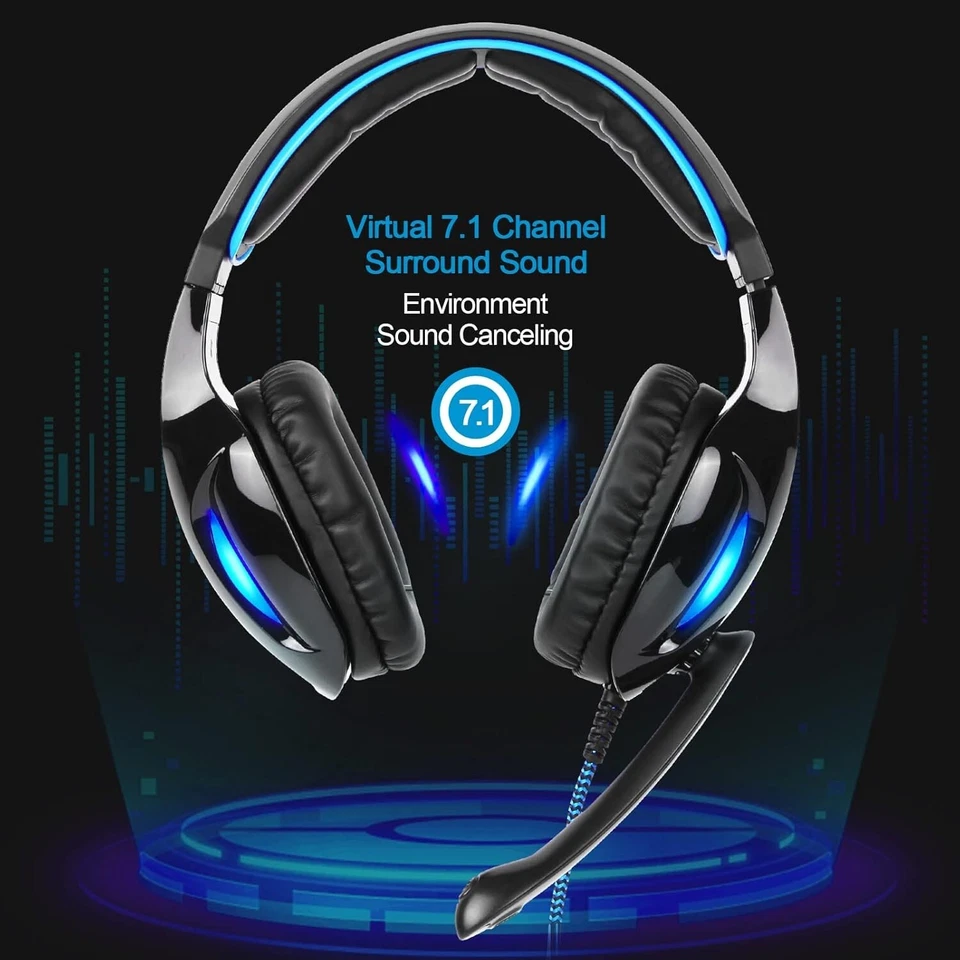 USB Stereo Gaming Headphone 7.1 Surround Sound PC Mac Over-Ear Headset Mic LED - Image 4 of 4