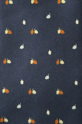 E MARINELLA SEIDENKRAWATTE MARINEBLAU ROST UND HELLGELBE BLÄTTER EIN MADDER TWILL KLASSIKER - Bild 1 von 4