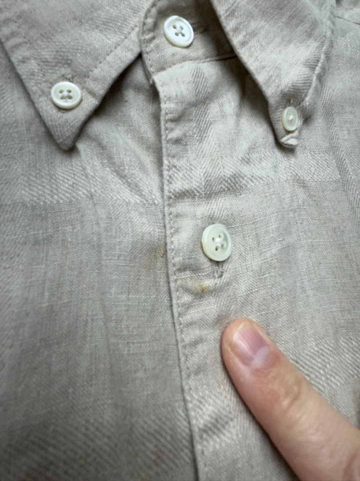 Camisa Grant Thomas Para Hombre Mediana Beige Abotonada 100% Lino Puro Exterior Costera Foto 4 de 4