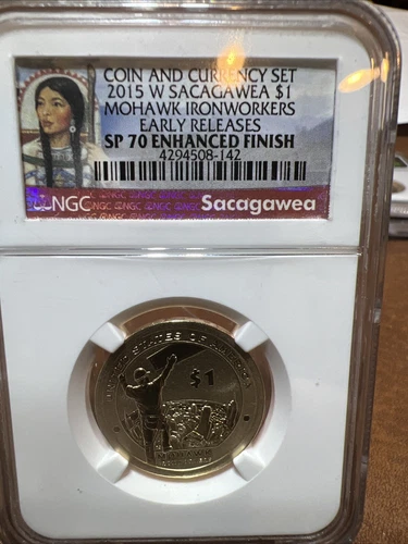 2015 W Sacagawea Mohawk Ironworkers Dollar $1 NGC SP69 Enhanced Finish C&C Set