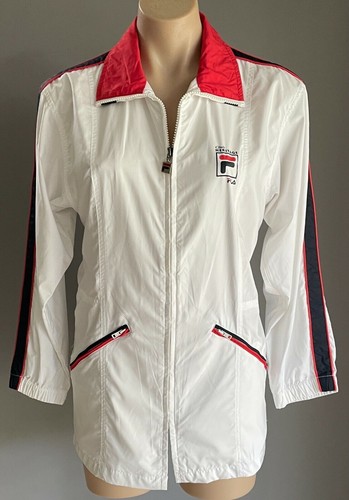 FILA Jacket Club Heritage Zip Front White WindCheater Ladies Size 40 AU 10 NEW - 第 1/11 張圖片