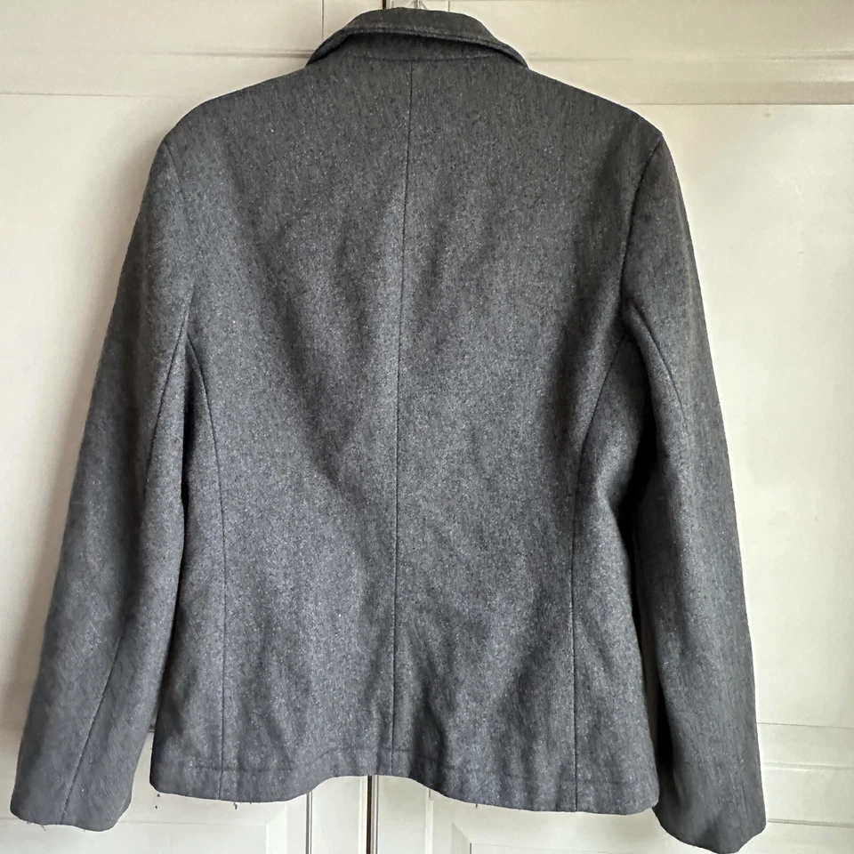 Chaqueta J Crew para mujer Abrigo forrado de lana gris medio YKK cremallera bolsillos vintage Foto 3 de 4
