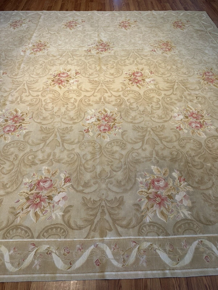 Alfombra 100% lana tapiz francés Aubusson tejido a mano 12 x 12 Foto 2 de 4