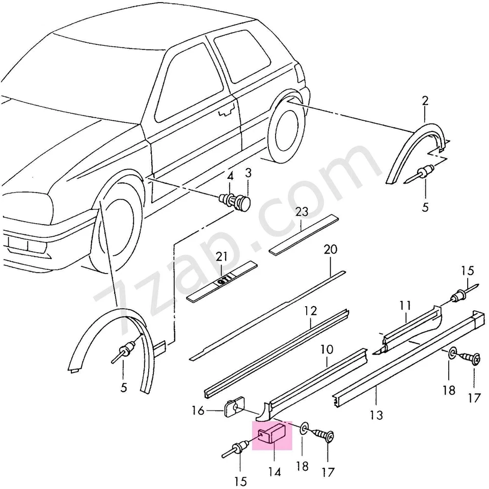 Side trim cover kit VW Golf MK3 / Jetta – 4 pieces left + right - Image 4 of 4