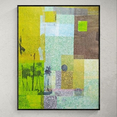 Original Art Mixed Media Collage on 11x14 on Art Paper. 'Palmwave Mosaic'