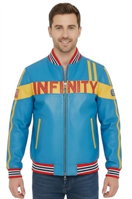 Infinity Leather Herren Blau Lammleder Rennjacke Biker Bomberjacke Mid-Length