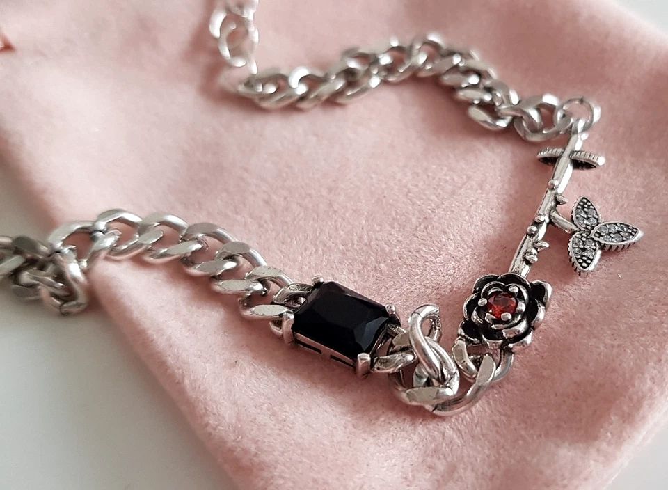 Edles BETTEL ARMBAND 925 SILBER Charm Zirkonia Panzer ARMKETTE Armreif ANHÄNGER - Bild 3 von 4