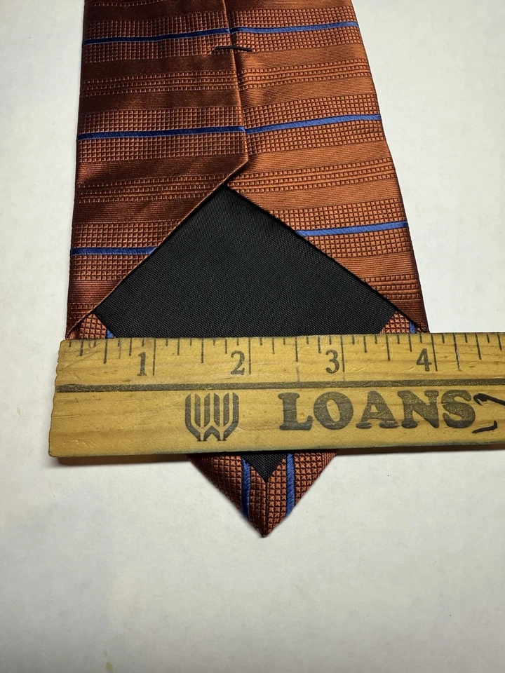 Corbata de seda Jos A Bank a rayas anaranjadas quemadas extra larga 60 1/8” x 4” hecha en EE. UU. USADA EN EXCELENTE ESTADO Foto 3 de 4