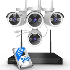 10CH 5MP Outdoor Wireless Security Camera System H.265+ CCTV Wifi NVR Kit 2TB