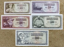 Yugoslavia  10,20,100,500,1000 dinara, 1968-1981, UNC, free postage