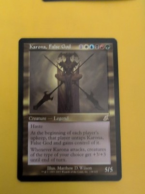 Karona, Falscher Gott. Seltene Legend Magic the Gathering Karte. Geißel