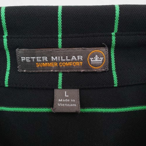 Peter Millar Polo Shirt Mens Large Black Green Stripe Summer Comfort Golf Logo - Picture 4 of 10