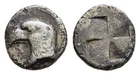 FITZ Greek Aeolis Kyme AR Hemiobol 450 BC Head Eagle Archaic Silver uFIM1300