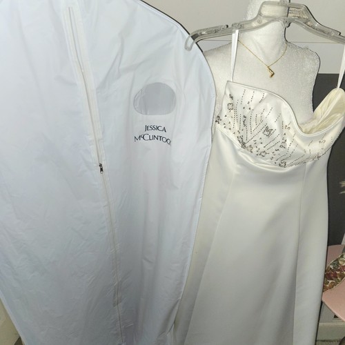 Jessica McClintock Bridal Gown Size 8 – Beaded Satin White Wedding Dress USA - Picture 8 of 12