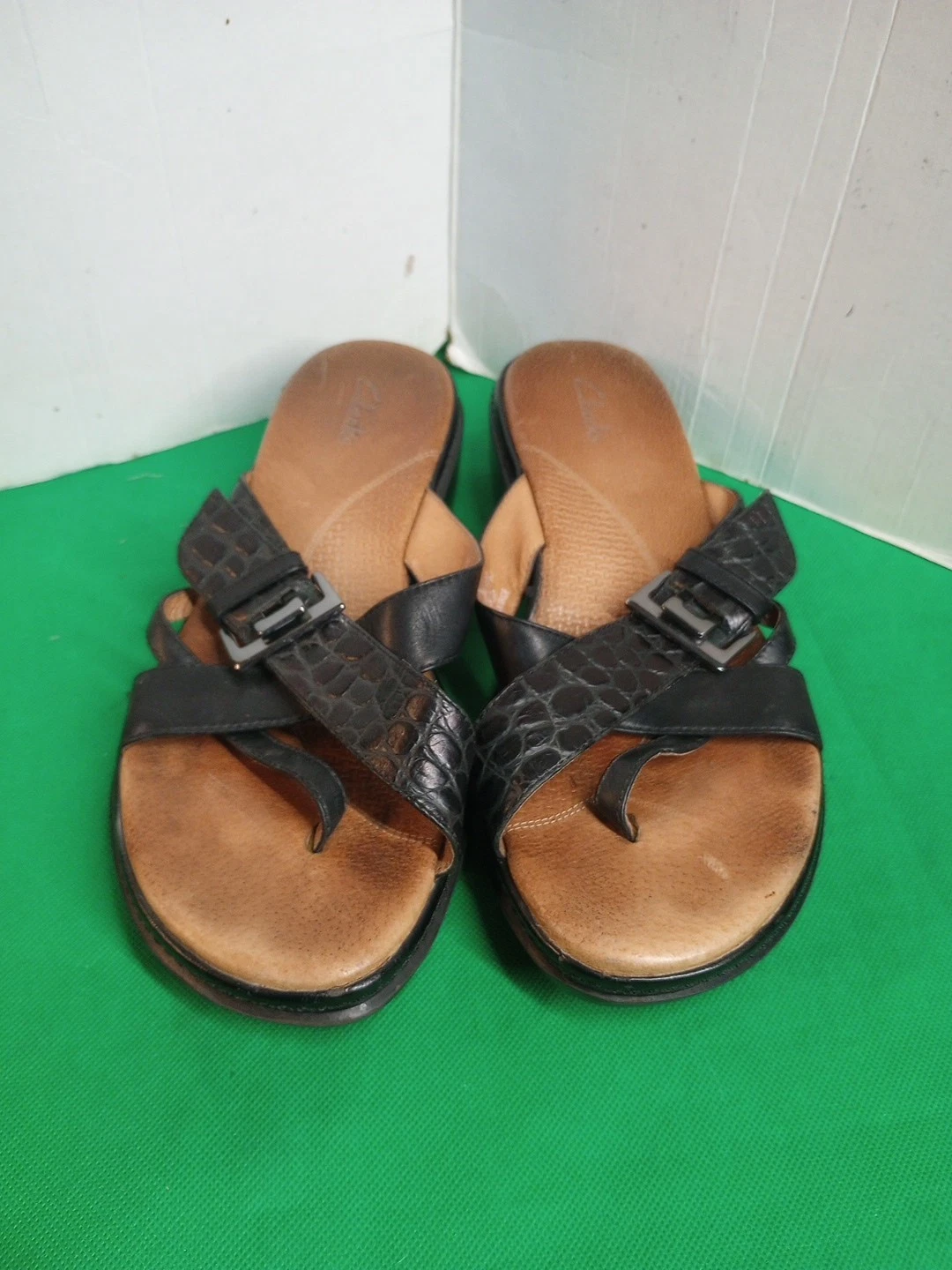 Clarks Collection Sandali Donna 9M Nero Pelle Fibbia Comode Punta Loop Scarpe