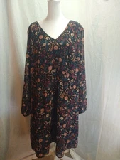 MSK Womens Black Floral Print V Neck Midi Shift Dress 2X Dark Fairy Romantic 