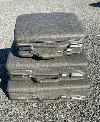 American Tourister Hard Suitcase Tri-Taper Luggage Set Of 3 Vintage
