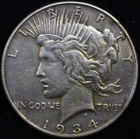 1934 $1 Peace Silver Dollar ~Circulated XF #C10