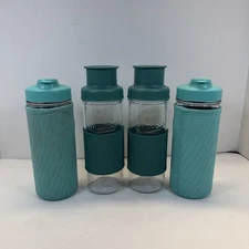 Lot Of 4 Masontops Mason Jar Cocktail Shaker  Turquoise Mixer With Glass Bottles