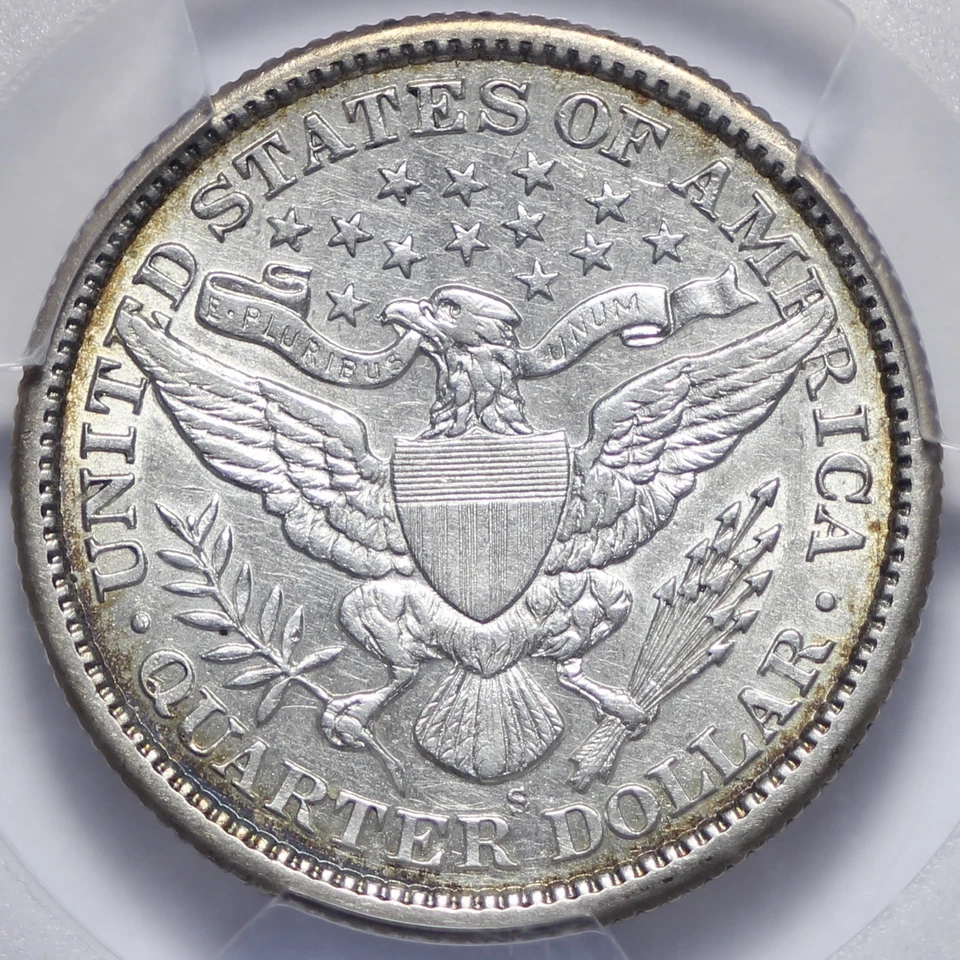 1900-S Barber Quarter PCGS AU50 Really Nice Coin W/ Colorful Rim Toning KONEX - Image 4 of 4