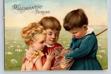 Victorian Trade Card Willimantic Children Butterfly Net Sewing 4" x 3"
