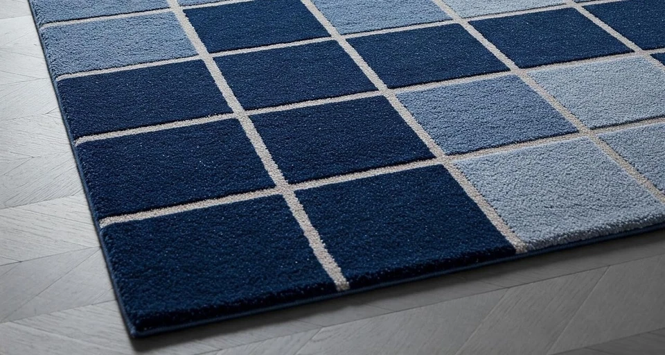 Mosaico Azul, Alfombras Mechonadas Hechas a Mano para Salón y Dormitorios Foto 2 de 4