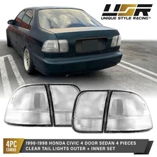 CLEAR Lens Tail Lights 4pc Set (L+R) For 1996-1998 Honda Civic 4-Door Sedan EJ8