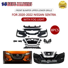 Complete Front Bumper Upper & Lower Grille Fog Light For 2020-2022 Nissan Sentra