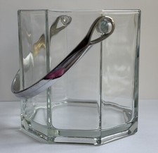  Vintage Luminarc Octime French Glass Ice Bucket With Chrome Handle 1980s