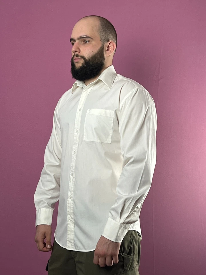 Camisa de vestir vintage para hombre Yves Saint Laurent - 38/15 L blanca con botones logotipo YSL Foto 3 de 4