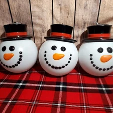 Blow Mold Snowman Head Hanging Ornaments Indoor Outdoor 10” NEW SET OF 3
