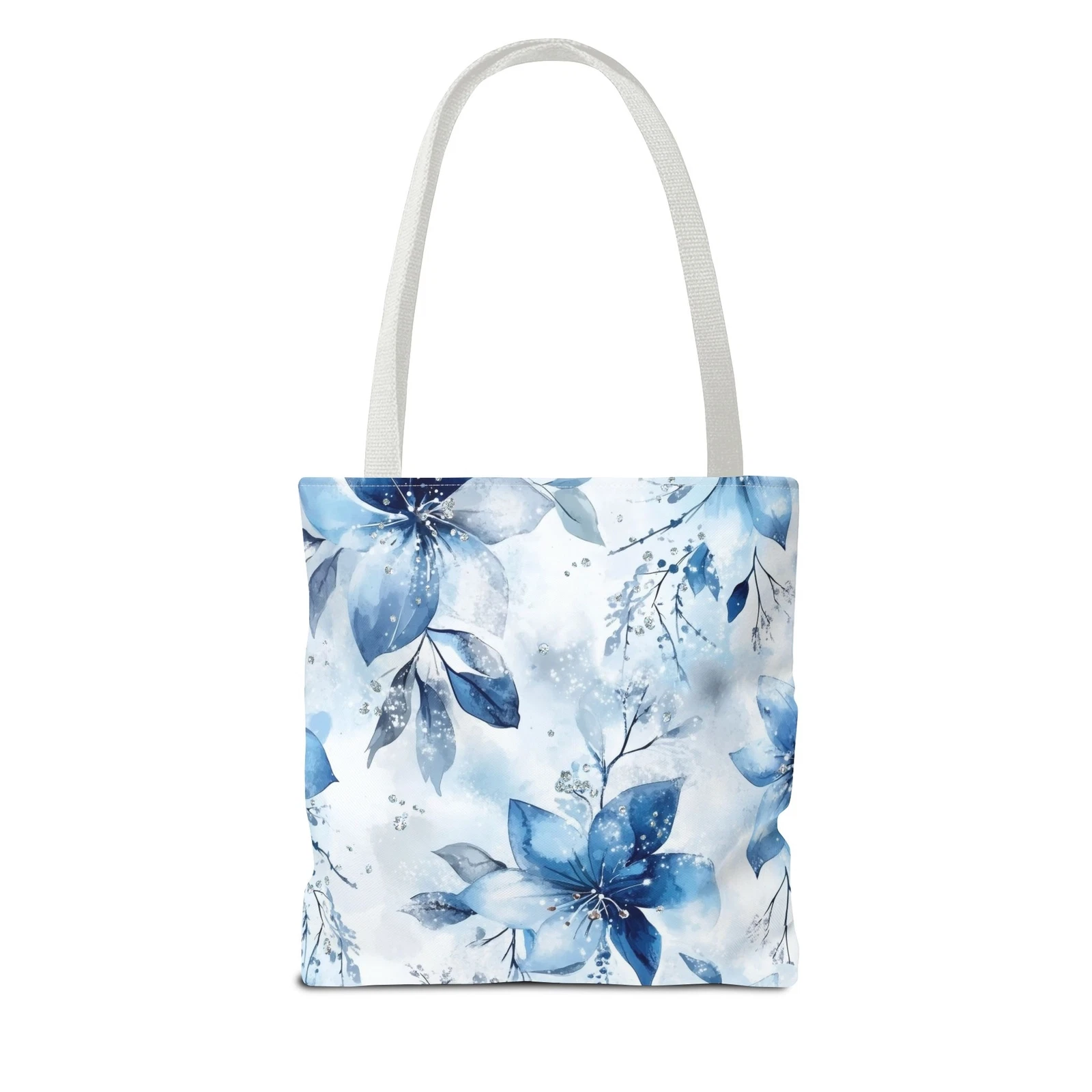 Light Blue Floral Tote Bag for Women, Spring Blossom Pattern