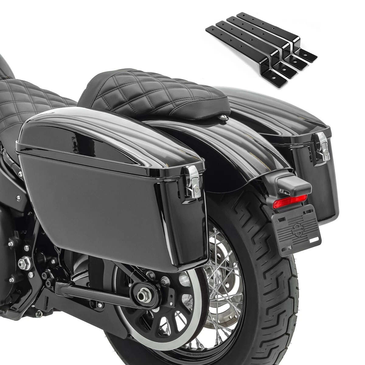 Set: Set de sacoches rigides laterales compatible avec Harley Davidson Dyna  08-17 Craftride avec supports