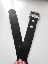 FIRST CLASSICS Belt Black Leather Stainless Roller Buckle Remove Snap Strap 36