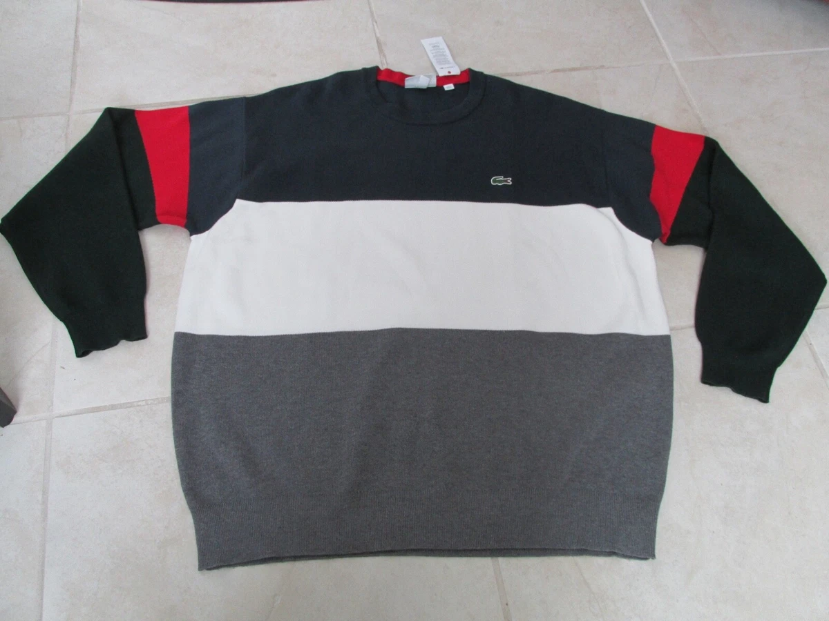 NEW LACOSTE Colorblock Flat Ribbed Cotton Sweater MENS XXL Multi Colors 185